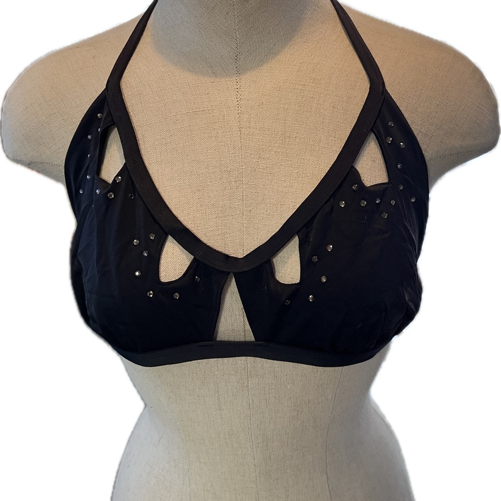 Victoria's Secret Black Halter Bikini Top size L